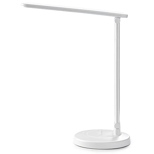 LED Desk Lamp with Touch Control, Dorfly Angle Adjustable Foldable Desk Light, 3 Colors Light Modes (White, Warm White) Dimmable Night Table Lamp with USB Charging Port for Reading Bedside Office Dorm