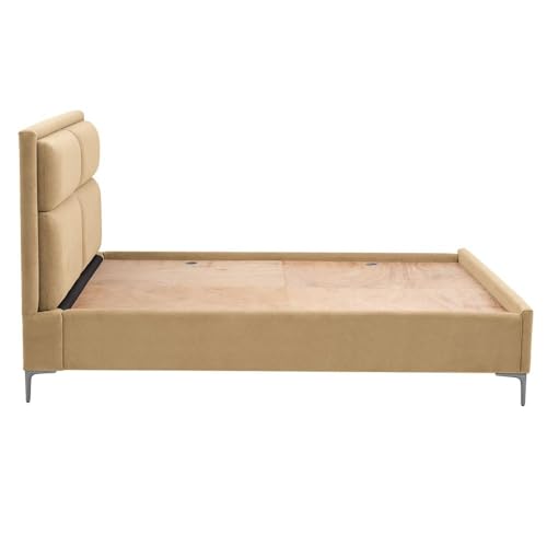 Image of Wakefit Bed | Queen (78 X 60) Solid Wood Bed, Upholstered, Without Storage, 3 Year Warranty - Zewail - Napoli Beige
