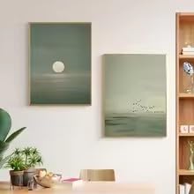 Póster abstracto japonés verde salvia, minimalismo moderno, arte lunar, decoración de pared (70x100cm x 2 piezas/sin marco)