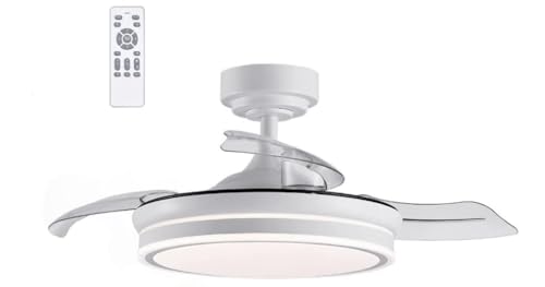 CLAR - Ventilador Techo Aspas Retráctiles, Ventilador de Techo con Luz, Silencioso con Mando, Aspas...