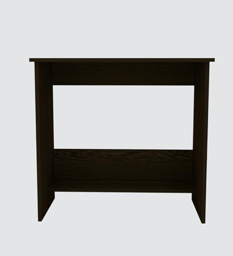 Image of Compact Study Desk with Shelf, Dark Brown Wood Finish, Space-Saving Home Office Table, 80x74x40 cm, DIY Assembly