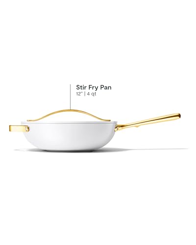Image of Caraway Non-Stick Stir Fry Pan - 12 inch Wok-Inspired Pan - Free From Forever Chemicals - High-Sloped Walls - Stainless Steel Handles - White