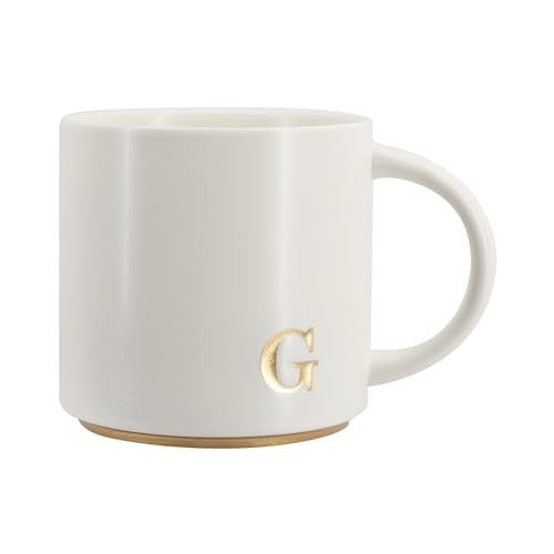 COLLECTIVE HOME - Monogram Ceramic Mugs, 15 oz Golden Initial Coffee Cups, Elegant Capital Alphabet Tea Mugs, Elegant Personalized Mug with Gift Box, Luxurious Cups for Office and Home (G)