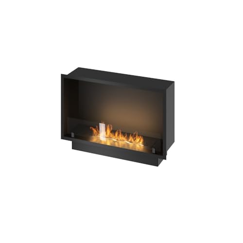 SOLOLED Chimenea de bioetanol Inside Black 800 para empotrar, color negro mate, con cristal, quemador de 1 l, diseño moderno
