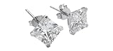OUTLETISSIMO UN22 - Orecchini da uomo in acciaio argentato con diamante quadrato CZ 8 mm, argento sterling