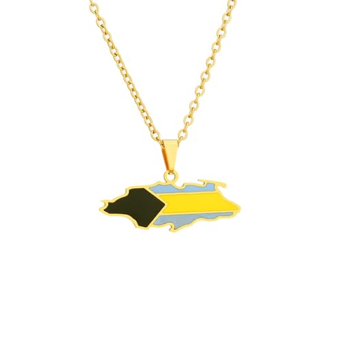 Macracrua Collier léger avec pendentif carte du drapeau des Bahamas en acier inoxydable - Bijou unisexe minimaliste, 60cm Chain, Acier inoxydable, Pas de pierre précieuse