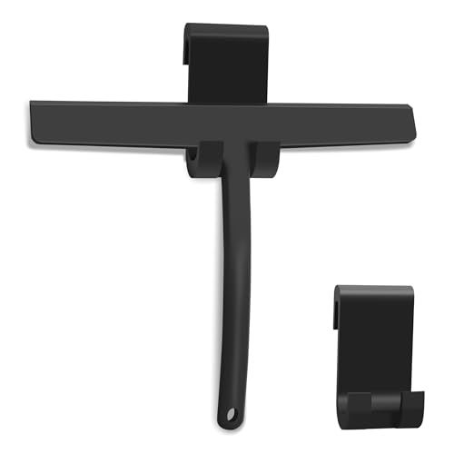 Kolamom Raclette Douche, Raclette Vitre Silicone avec Noyau en Acier Inoxydable, Raclette de Douche avec Crochet Mural pour Salle de Bain, Verre, Fenêtre Voiture, Miroir, Noir, 24 cm