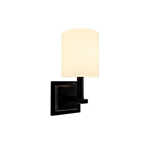 Aspen Creative 62718-01-1, 1 Light Indoor Wall Fixture, 5" W X 11-1/8" H X 6-1/2" E, Matte Black Finish W/White Fabric Shade, Bulb Not Included #TOP24
