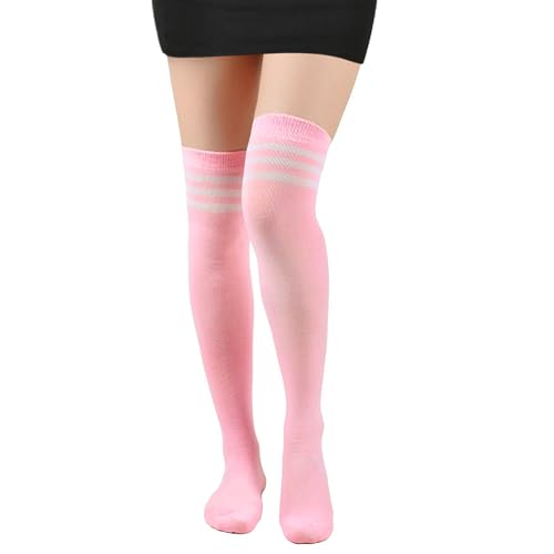 Image of Bestjybt Women Thigh High Socks Cotton Warm Striped Over Knee High Socks | Well-made, Not Sheer, Thick, Leg Warmers, Long Knee High Boot Socks, Comfortable, Thigh-friendly, Stay up, Fit Well