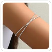 Women's 18k Gold Plated Arm Cuff Bracelet - Minimalist Silver Upper Arm Cuff for Cool