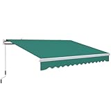 Outsunny 13' x 8' Patio Retractable Awning Manual Exterior Sun Shade Deck Window Cover, Green
