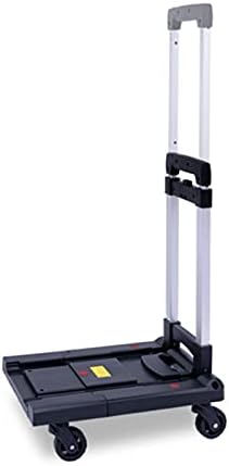 Heavy Duty Folding Push Cart - Portable Trolley with Retractable Handle for Luggage & Office Use - Mini Plastic Platform Truck for Easy Moving (Black)