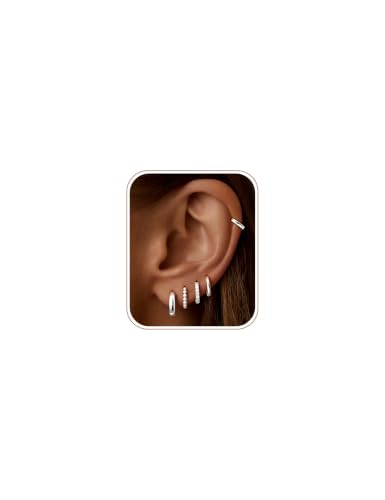 Turandoss Small Hoop Earrings for Women, Silver Huggie Hoop Earrings