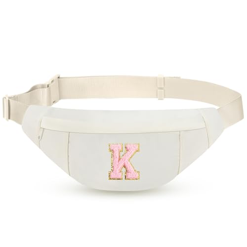 Image of Preppy Birthday Gifts for Women Lady Cute Initial Letter Fanny Pack Sling Bag Trendy Stuff Travel Essentials,Beige K