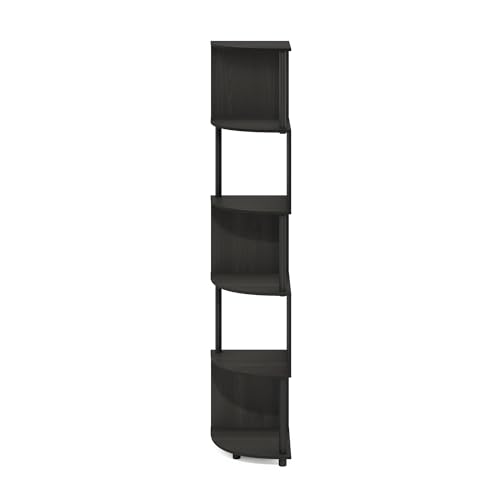Image of Furinno ECON Corner Shelf, 5-Tier Corner Book Shelf, Zigzag Storage Shelves, Display Rack, Bookshelf, for Organization and Storage, Living Room, Home Office, Espresso