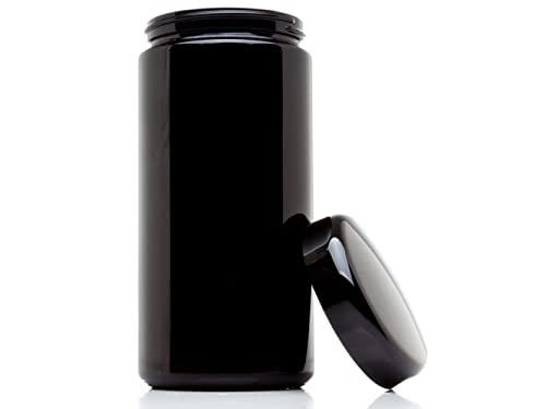 1000ml (1 Litre) Wide Mouth Ultraviolet Glass Jar with Black Screw Top Lid - Airtight |Smell Proof | Leak Proof | UV Storage Container | Refillable Canister