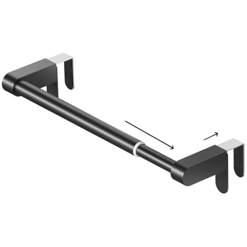 VEHHE Kitchen Towel Holder, Retractable Kitchen Towel Rack, Hooks Adjustable to Door Thickness, Dish Towel Holder with EVA Pad, Over The Door Towel Rack, L10.4~16.9 X W0~1.2 X H2.4 inches (Black) Cover