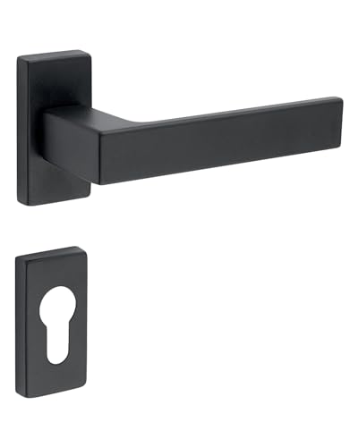 Gedotec Garniture à béquilles à cadre étroit en aluminium | 1 kit Ferrure de porte Poignée de porte de chambre sur rosace étroite | PZ - cylindre | Paire...