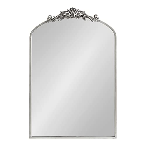 Image of Kate and Laurel Arendahl Traditional Arch Mirror, 24 x 36, Antique Silver, Baroque Inspired Wall Decor