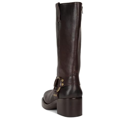Image of Women's Knee High Riding Boots Chunky Heel Wide Calf Motorcycle Boots with Side Zipper