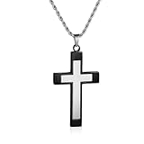 Edelstahl schwarz eingerahmt Silber Kreuz Halskette Kreuz Anhänger für Männer wasserdicht Nicht Flecken hypoallergene Halskette und Geschenke Schmuck für Daddy Mann Sohn und Freunde