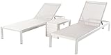 Christopher Knight Home Cape Coral Mesh Chaise Lounge Set with Aluminum C-Shaped End Table, Grey / Silver