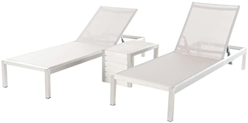 Christopher Knight Home Cape Coral Mesh Chaise Lounge Set with Aluminum C-Shaped End Table, Grey / Silver