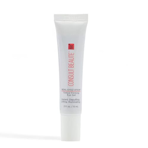Consult Beaute Real-EYEZ-ATION Tinted Instant Firming Eye Gel - For Puffy Under Eyes - Temporary Eye Lid Lift - Illuminating - For Collagen and Elastin Production - Women and Men - .5 Fl. Oz