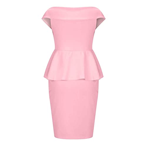 Image of SEBOWEL Women Ruffle Peplum Bodycon Midi Dress Pencil Business Office Work Dress Elegant Wrap V Neck Club Evening Party Dress