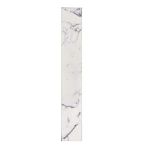A&S Mezuzot Quartz Mezuzah Case with Engraved Shin Design Easy Peel and Stick Judaica Door Mezuza (White/Grey Veins Quarts, 6 Inches)