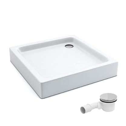 AQUABAD Duschwanne/Duschtasse | Komplettset Forta Plus mit LeakProtect Technologie Smooth White 90x90cm Quadrat | inkl. Ablaufgarnitur/Siphon Alcadran A49CR