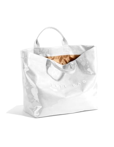 Image of PVC Tote Bag Gifts for Women Large Tote Purse Kraft Paper Letter Print Hobo Handbags for Work Beach Shopping Travel
