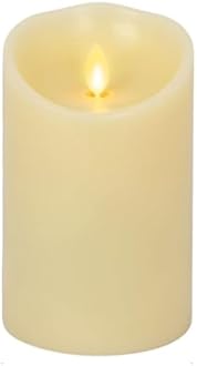 Luminara Scalloped Edge Flameless LED Candle, Ivory, 3" x 5", Battery Operated, Moving Flame, Real Wax Pillar with Timer, Vanilla Honey Scented