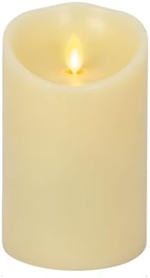 Luminara Scalloped Edge Flameless LED Candle, Ivory, 3" x 5", Battery Operated, Moving Flame, Real Wax Pillar with Timer, Vanilla Honey Scented