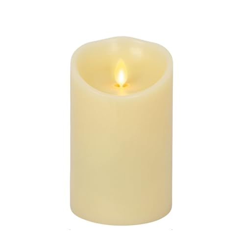 Luminara Scalloped Edge Flameless LED Candle, Ivory, 3" x 5", Battery Operated, Moving Flame, Real Wax Pillar with Timer, Vanilla Honey Scented