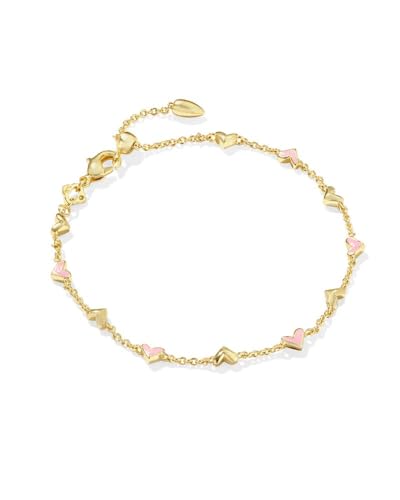 Delicate Gold Chain Bracelet with Pink Enamel Hearts by Kendra Scott