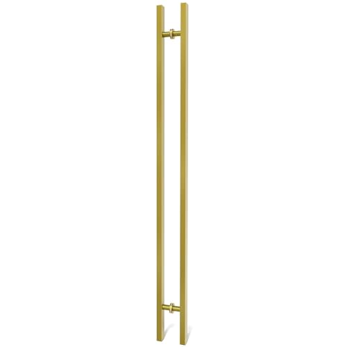 Image of 59 inch Titanium Gold Square Barn Door Pull Handle Double Sided | Heavy Duty 304 Stainless Steel, 47-1 /4 inch Hole Spacing, Fits 3 /4 inch-2 inch Thick Barn, Front Entry, Sliding & Exterior Doors
