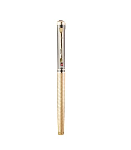 Image of SWISS MILITARY INNOVA Smooth Writing Metal Body Roller Pen with 0.5mm NSTC Blue Poly Jotter Refill, 2000-2200m Writing Length, Best Gift Men & Women, Professional, Executive Office-Body Black /Gold