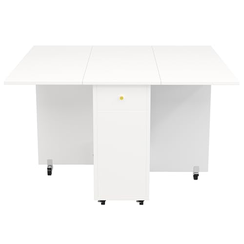 Îlot de cuisine avec table pliante 2-en-1 et buffet pour petits espaces