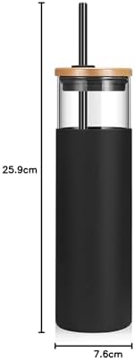 Tronco 28oz Glass Tumbler Glass Water Bottle Straw Silicone Protective Sleeve Bamboo Lid — view 7