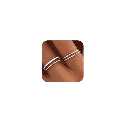 Gelbesty 4PCS Non Tarnish Thin Stackable Rings for Women, Dainty Stainless Steel Rings Set, Waterproof & Non-Tarnish Jewelry, Size 5-11