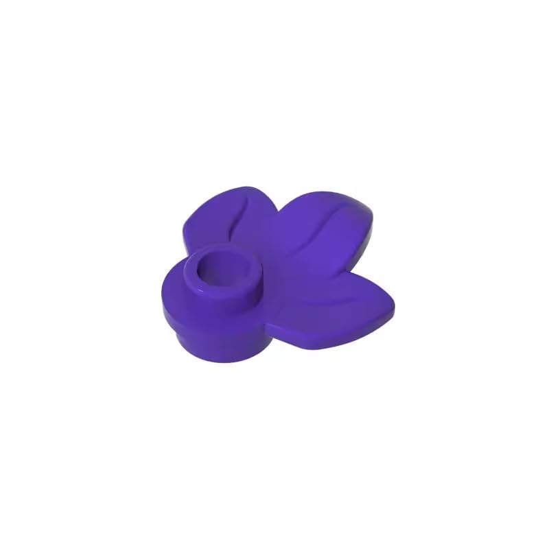 32607 Ornaments Plant, Plate 1x1 Round with 3 Leaves 50 Pieces GDS-1576 Compatible with Lego Building Blocks Color:Dark Purple — image 1