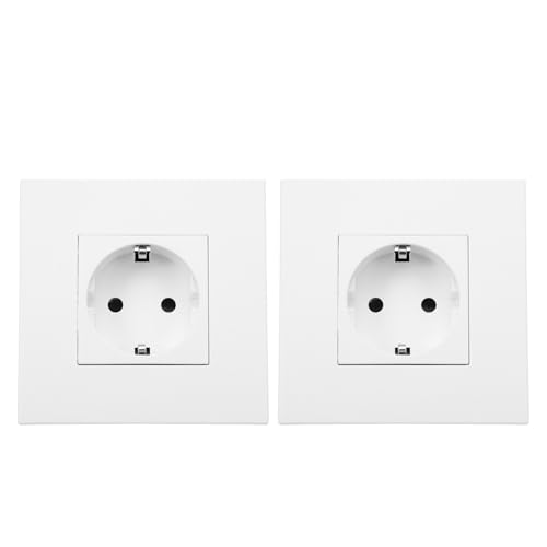 SAFIGLE Enchufe Empotrado Europeo de 86 MM Doble Enchufe de Pared para Empotrar Diseño Estándar 86 Tipo Instalación Segura para Hogar Oficina y Hotel 2 Unidades