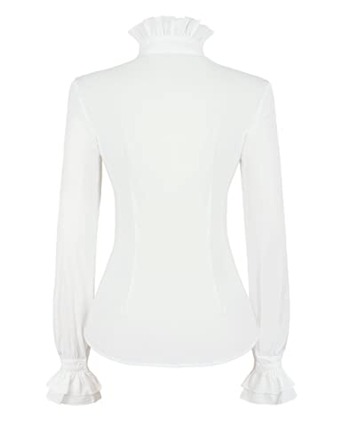 Mosocow Women Victorian Gothic Shirt Vintage Ruffle Long Sleeve Blouse Tops L White #TOP5