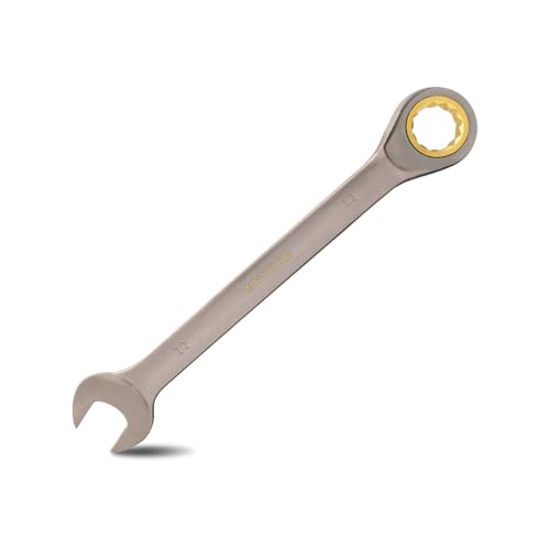 Image of Meccion Combination Wrench 12mm Metric Open End Ratcheting Wrench - Industrial Grade Gear Spanner with Grey Nickle Plated