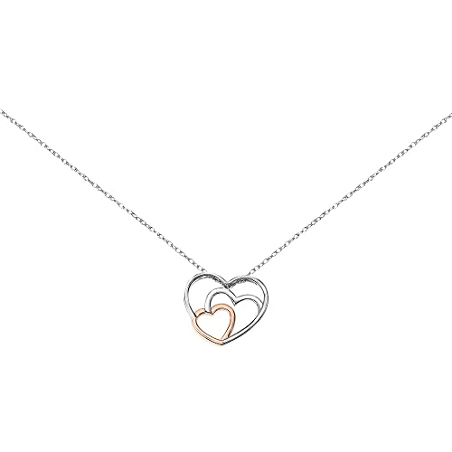 Brilliant Expressions Two-Tone Triple Heart Diamond Pendant Necklace in 925 Sterling Silver and 18K Rose Gold Plated, 0.05 Cttw (I-J Color, I3 Clarity), with 18-inch Adjustable Silver Chain3
