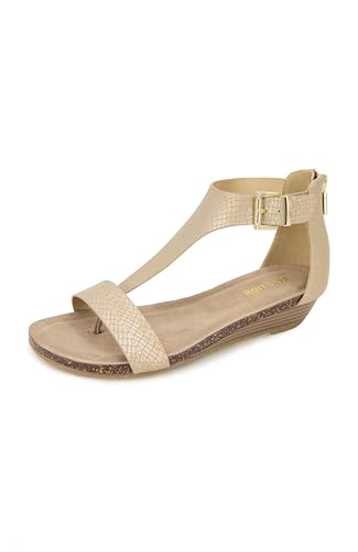 Kenneth Cole REACTION Women's Great Gal T-Strap Wedge Sandal, Soft Gold, 9 M US