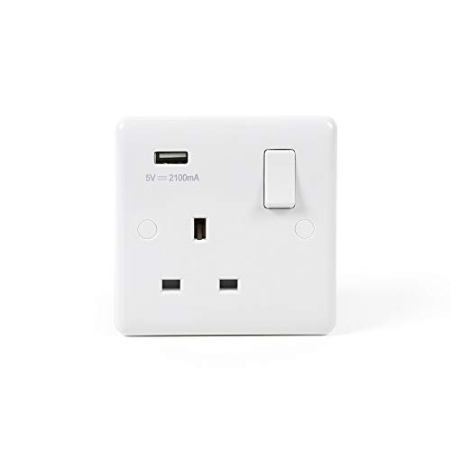 Lieber Silk White 1 Gang Single USB Plug Socket - Curved Edge