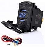 Switchtec Quick Charge 3.0 Dual USB Rocker Switch Style Charger Blue Voltmeter for Boats, Polaris, RZR 1000, Ranger, Mobile Home, RV, Can Am Spyders, Can Am Maverick, Can AM SxS, Golf Cart
