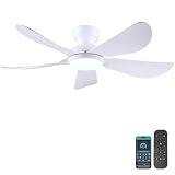 Kviflon 46 In Ceiling Fans with Lights Remote/APP,5 Reversible Blades White